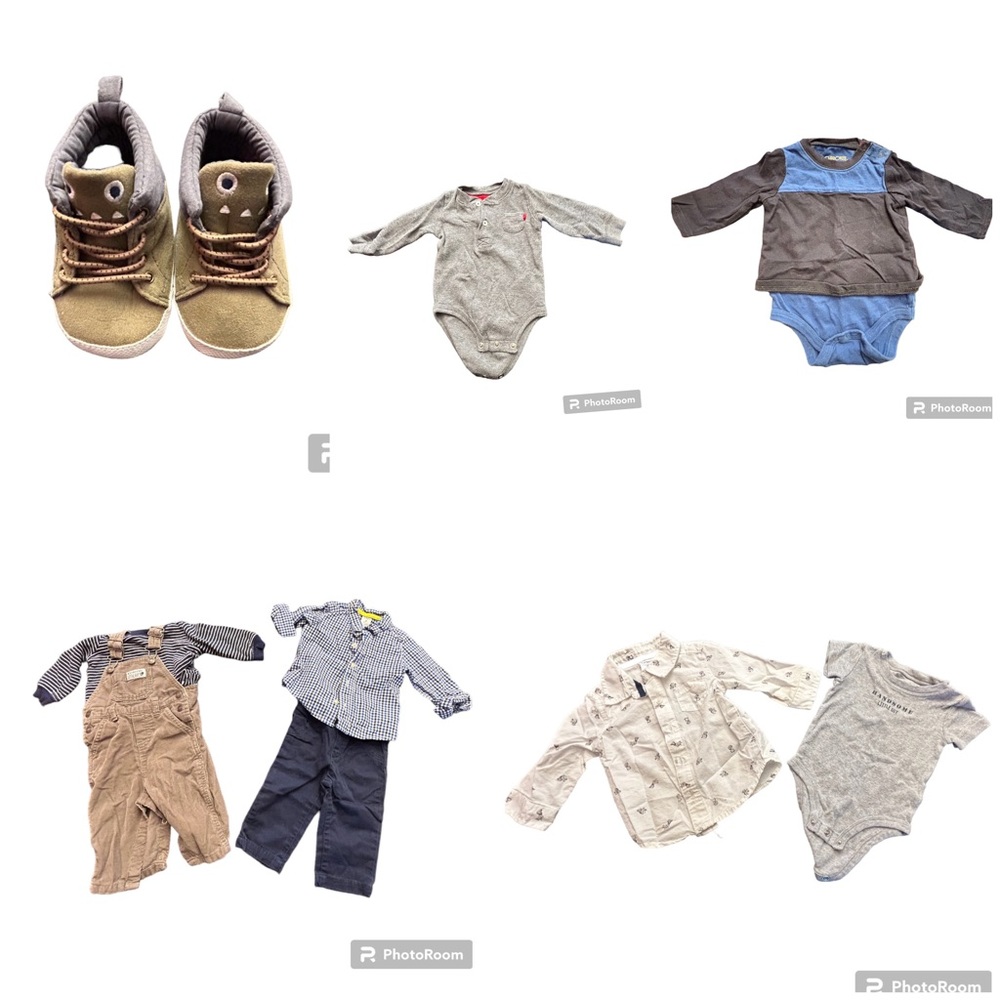 Baby Outfit Lot - Overalls w/Shirt,  Button Ups, Onesies and Shoes (3-6M)